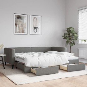 Sofá cama nido con cajones tela gris oscuro 90x190 cm de vidaXL, Camas y somieres - Ref: Foro24-3196625, Precio: 312,23 €, De...