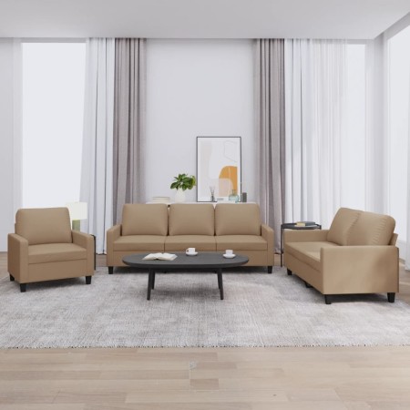Juego de sofás con cojines 3 piezas cuero sintético capuchino en Sofás | Comprar online en Foru.es