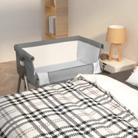 Crib with dark gray linen fabric mattress by vidaXL, Cribs and beds for children - Ref: Foro24-10290, Price: 129,34 €, Discou...