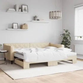 Trundle sofa bed with cream fabric mattress 90x200 cm by vidaXL, Beds and slatted bases - Ref: Foro24-3197448, Price: 442,39 ...