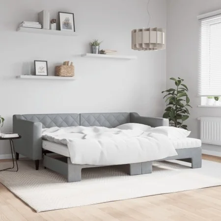 Trundle sofa bed with light gray fabric mattress 90x190 cm by vidaXL, Beds and slatted bases - Ref: Foro24-3197454, Price: 40...