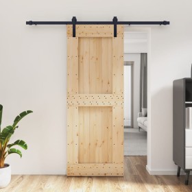 Puerta corredera con herrajes madera maciza de pino 80x210 cm de vidaXL, Puertas - Ref: Foro24-3202993, Precio: 182,36 €, Des...