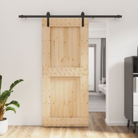 Puerta corredera con herrajes madera maciza de pino 90x210 cm de vidaXL, Puertas - Ref: Foro24-3202995, Precio: 191,87 €, Des...