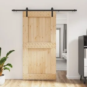Puerta corredera con herrajes madera maciza de pino 100x210 cm de vidaXL, Puertas - Ref: Foro24-3202997, Precio: 201,25 €, De...