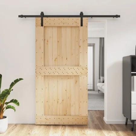 Puerta corredera con herrajes madera maciza de pino 100x210 cm de vidaXL, Puertas - Ref: Foro24-3202997, Precio: 201,25 €, De...