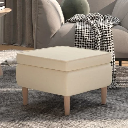 Taburete con patas de madera tapizado tejido crema de vidaXL, Taburetes y sillas plegables - Ref: Foro24-329455, Precio: 75,3...