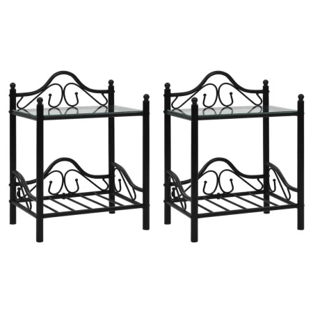 Bedside tables made of steel and tempered glass, 45x30.5x60cm, black, set of 2 units. by vidaXL, Nightstands - Ref: Foro24-24...