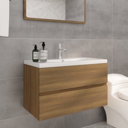 Mueble de baño con lavabo madera contrachapada marrón roble de vidaXL, Tocadores de baño - Ref: Foro24-3120344, Precio: 209,9...