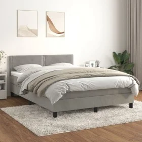 Cama box spring con colchón terciopelo gris claro 140x200 cm de vidaXL, Camas y somieres - Ref: Foro24-3141245, Precio: 426,2...