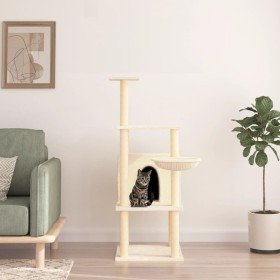 Rascador para gatos con postes de sisal color crema 132 cm en Mobiliario para gatos | Comprar online en Foru.es