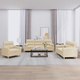 Juego de sofás con cojines 3 piezas tela crema en Sofás | Comprar online en Foru.es