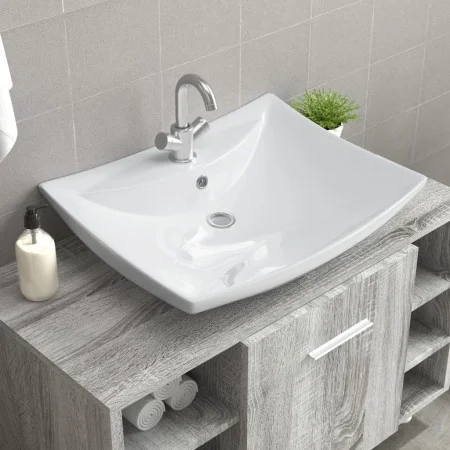 Lavabo de cerámica rectangular con orificio de grifo y desagüe de vidaXL, Lavabos - Ref: Foro24-140688, Precio: 116,96 €, Des...