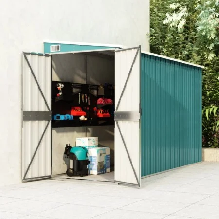 Cobertizo de jardín pared acero galvanizado verde 118x288x178cm de vidaXL, Cobertizos - Ref: Foro24-316225, Precio: 216,84 €,...