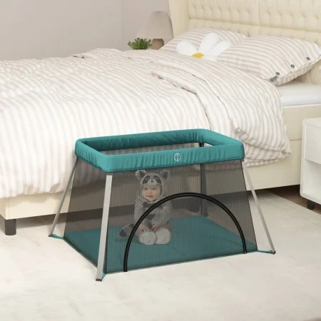 Parque infantil para bebés con colchón tela lino verde de vidaXL, Parques para bebés - Ref: Foro24-10306, Precio: 67,18 €, De...