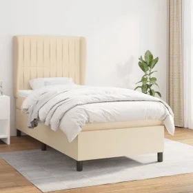 Box spring bed with cream fabric mattress 90x200 cm by vidaXL, Beds and slatted bases - Ref: Foro24-3128098, Price: 334,23 €,...
