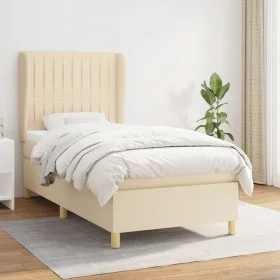 Box spring bed with cream fabric mattress 90x200 cm by vidaXL, Beds and slatted bases - Ref: Foro24-3128658, Price: 335,76 €,...