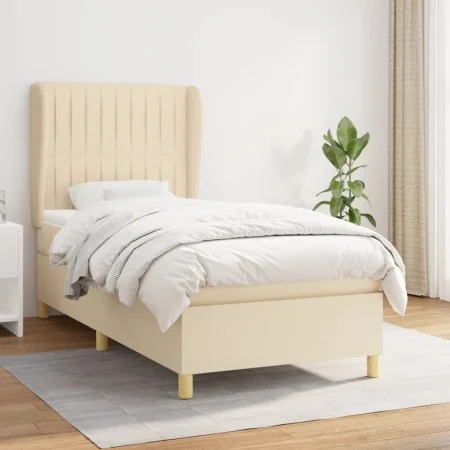 Box spring bed with cream fabric mattress 90x200 cm by vidaXL, Beds and slatted bases - Ref: Foro24-3128658, Price: 335,76 €,...