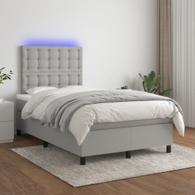 Cama box spring con colchón tela y LED gris claro 120x200 cm de vidaXL, Camas y somieres - Ref: Foro24-3135181, Precio: 417,2...