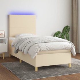 Cama box spring colchón y luces LED tela crema 90x200 cm de vidaXL, Camas y somieres - Ref: Foro24-3135250, Precio: 328,89 €,...