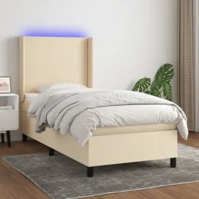 Cama box spring colchón y luces LED tela crema 90x200 cm de vidaXL, Camas y somieres - Ref: Foro24-3138130, Precio: 344,39 €,...