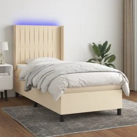 Cama box spring colchón y luces LED tela crema 90x200 cm de vidaXL, Camas y somieres - Ref: Foro24-3138450, Precio: 345,83 €,...