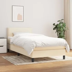Box spring bed with cream fabric mattress 90x200 cm by vidaXL, Beds and slatted bases - Ref: Foro24-3139950, Price: 272,30 €,...