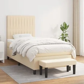 Cama box spring con colchón tela color crema 90x200 cm de vidaXL, Camas y somieres - Ref: Foro24-3136730, Precio: 362,03 €, D...