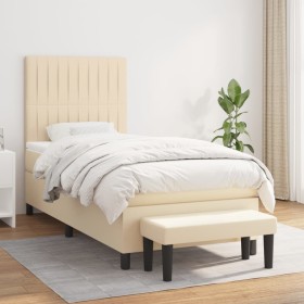 Cama box spring con colchón tela color crema 90x200 cm de vidaXL, Camas y somieres - Ref: Foro24-3136730, Precio: 363,15 €, D...