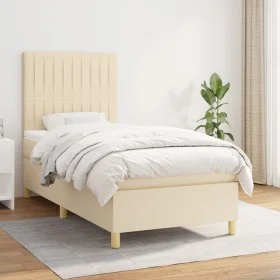 Cama box spring con colchón tela color crema 90x200 cm de vidaXL, Camas y somieres - Ref: Foro24-3142470, Precio: 319,25 €, D...