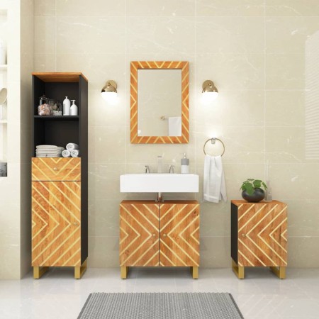 Juego muebles de baño 4 pzas madera maciza mango marrón y negro de vidaXL, Muebles de baño - Ref: Foro24-3206291, Precio: 328...
