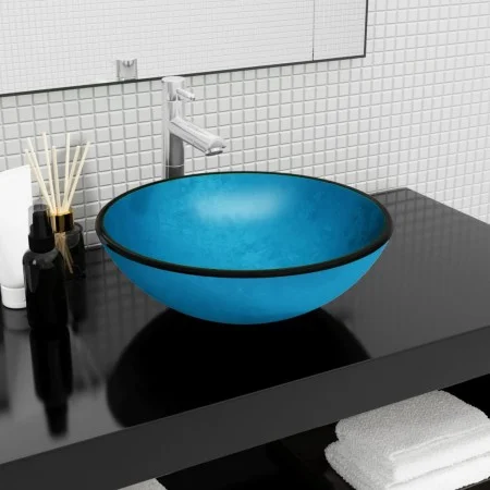 Blue tempered glass sink 42x14 cm by vidaXL, Sinks - Ref: Foro24-345265, Price: 70,46 €, Discount: %