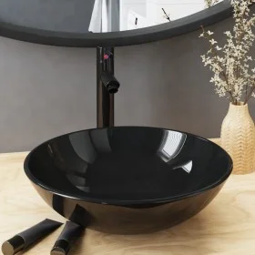 Sink and faucet with black tempered glass push-button stopper by vidaXL, Sinks - Ref: Foro24-3098450, Price: 100,05 €, Discou...
