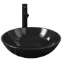 Lavabo y grifo tapón pulsador cristal templado negro de vidaXL, Lavabos - Ref: Foro24-3098450, Precio: 97,41 €, Descuento: %