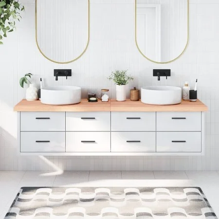 Badezimmerarbeitsplatte aus hellbraun behandeltem Massivholz, 200 x 60 x (2–6) cm von vidaXL, Arbeitsplatten - Ref: Foro24-31...