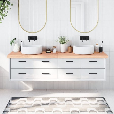 Encimera baño madera maciza tratada marrón claro 200x60x(2-6)cm de vidaXL, Encimeras - Ref: Foro24-3156176, Precio: 182,09 €,...