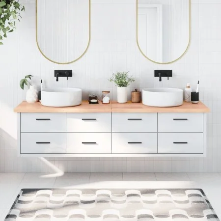 Badezimmerarbeitsplatte aus hellbraun behandeltem Massivholz, 200 x 60 x (2–4) cm von vidaXL, Arbeitsplatten - Ref: Foro24-31...
