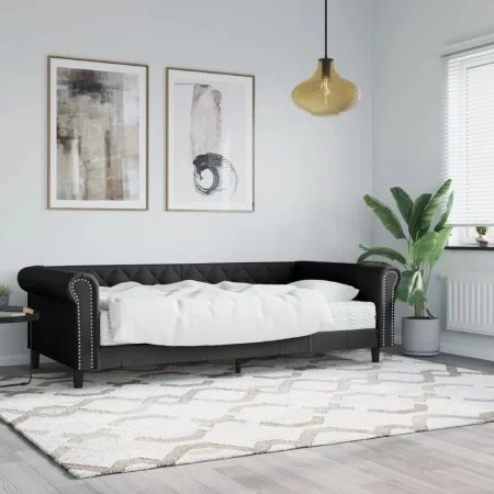 Sofá cama con colchón cuero sintético negro 90x200 cm de vidaXL, Camas y somieres - Ref: Foro24-3197719, Precio: 357,88 €, De...