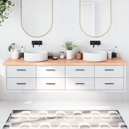 Encimera baño madera maciza tratada marrón claro 220x50x(2-6)cm de vidaXL, Encimeras - Ref: Foro24-3156182, Precio: 171,29 €,...