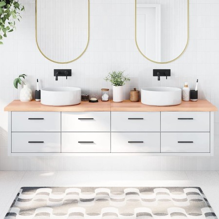 Encimera baño madera maciza tratada marrón claro 220x60x(2-4)cm de vidaXL, Encimeras - Ref: Foro24-3156183, Precio: 168,72 €,...