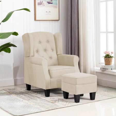 Sillón con reposapiés de tela crema en Sillones | Comprar online en Foru.es