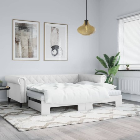 Sofá con cama nido cuero sintético blanco 90x200 cm de vidaXL, Camas y somieres - Ref: Foro24-3197724, Precio: 300,62 €, Desc...