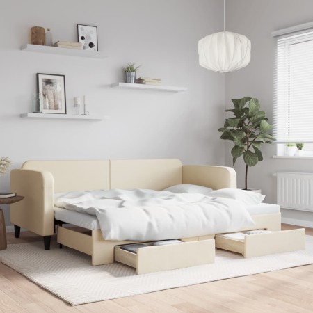 Sofá cama nido con cajones tela color crema 80x200 cm de vidaXL, Camas y somieres - Ref: Foro24-3196851, Precio: 286,41 €, De...