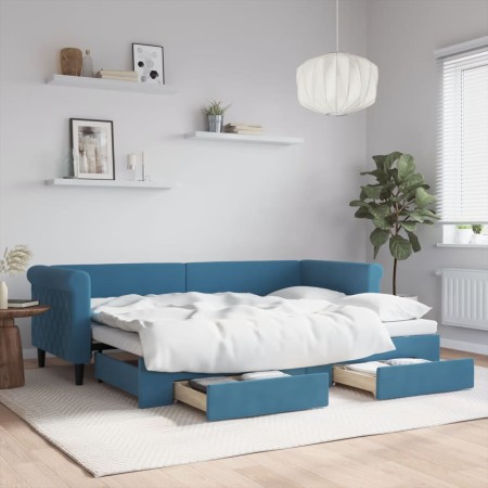Sofá cama nido con cajones terciopelo azul 80x200 cm de vidaXL, Camas y somieres - Ref: Foro24-3197811, Precio: 288,85 €, Des...