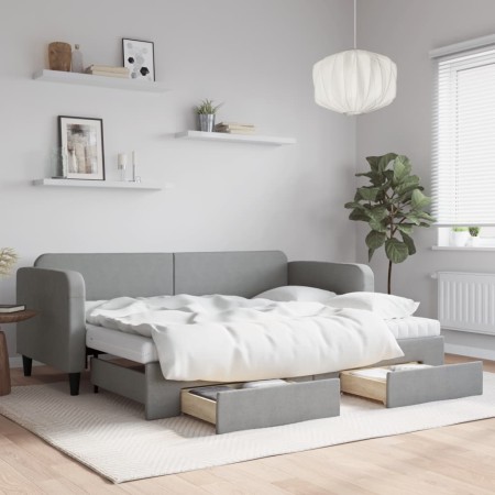 Sofá cama nido con cajones tela gris claro 80x200 cm de vidaXL, Camas y somieres - Ref: Foro24-3196865, Precio: 453,24 €, Des...