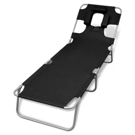 Tumbona plegable de acero con cojín de cabeza acero negra de vidaXL, Tumbonas - Ref: Foro24-41482, Precio: 66,74 €, Descuento: %