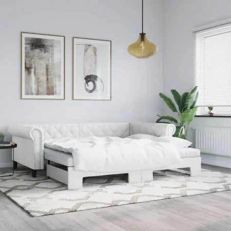 Sofá cama nido con colchón cuero sintético blanco 90x200 cm de vidaXL, Camas y somieres - Ref: Foro24-3197728, Precio: 470,61...