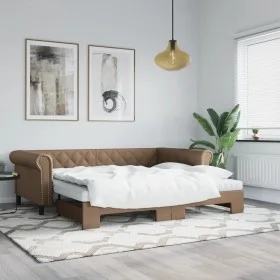 Sofá cama nido con colchón cuero sintético cappuccino 90x200 cm de vidaXL, Camas y somieres - Ref: Foro24-3197730, Precio: 45...