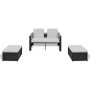 Set muebles de jardín 4 piezas y cojines ratán sintético negro de vidaXL, Conjuntos de jardín - Ref: Foro24-40737, Precio: 27...