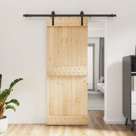 Puerta corredera con herrajes madera maciza de pino 80x210 cm de vidaXL, Puertas - Ref: Foro24-3202972, Precio: 155,06 €, Des...