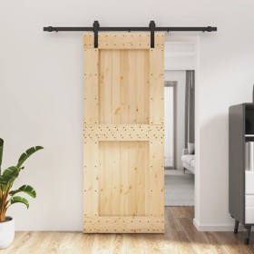 Puerta corredera con herrajes madera maciza de pino 85x210 cm de vidaXL, Puertas - Ref: Foro24-3202977, Precio: 182,44 €, Des...